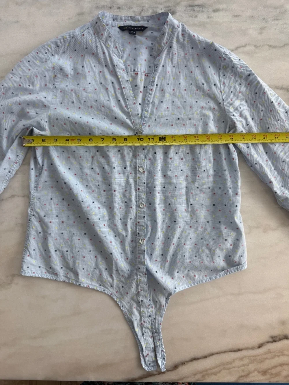 Brooks Brothers Blue Mini Print Blouse Tie Front Roll Tab Sleeve Women Size 10 - Picture 12 of 12